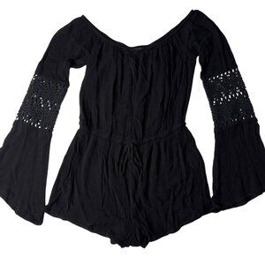 Forever 21 Black Off-Shoulder Bell Sleeve Romper S